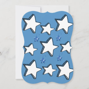 Christmas White Blue Stars Flat Greeting Card