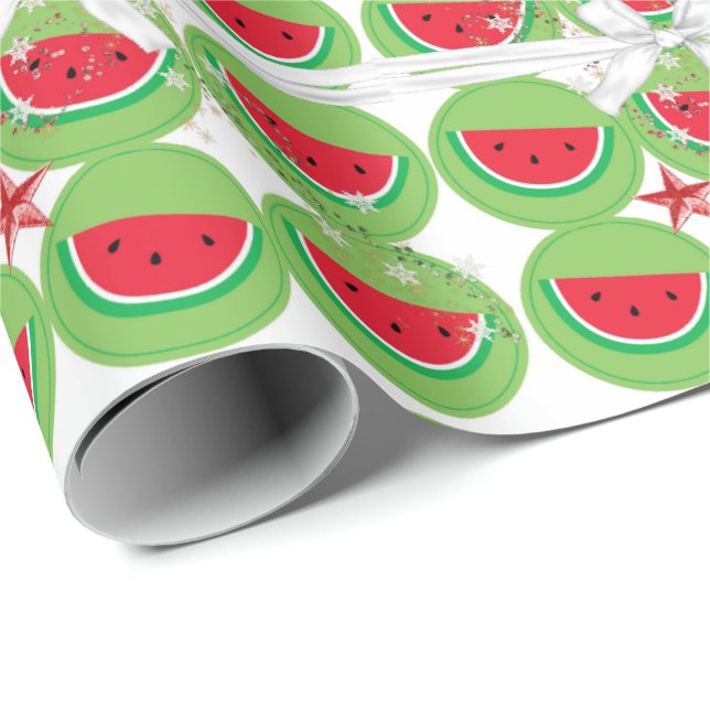 Christmas White Bow, Watermelons Wrapping Paper (Roll Corner)