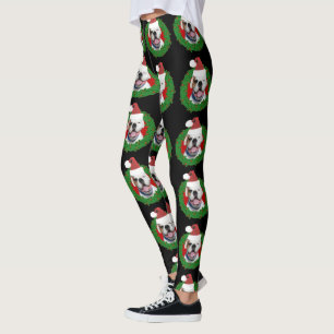 Christmas White boxer dog art leggings