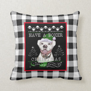 Christmas White Boxer Dog Cushion
