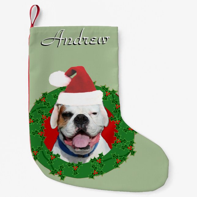 Christmas White Boxer dog personalised stocking (Front)