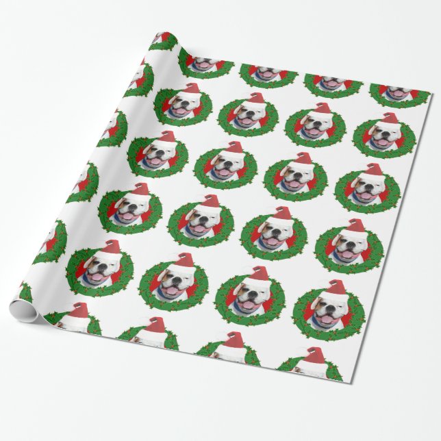Christmas white boxer dog wrapping paper (Unrolled)