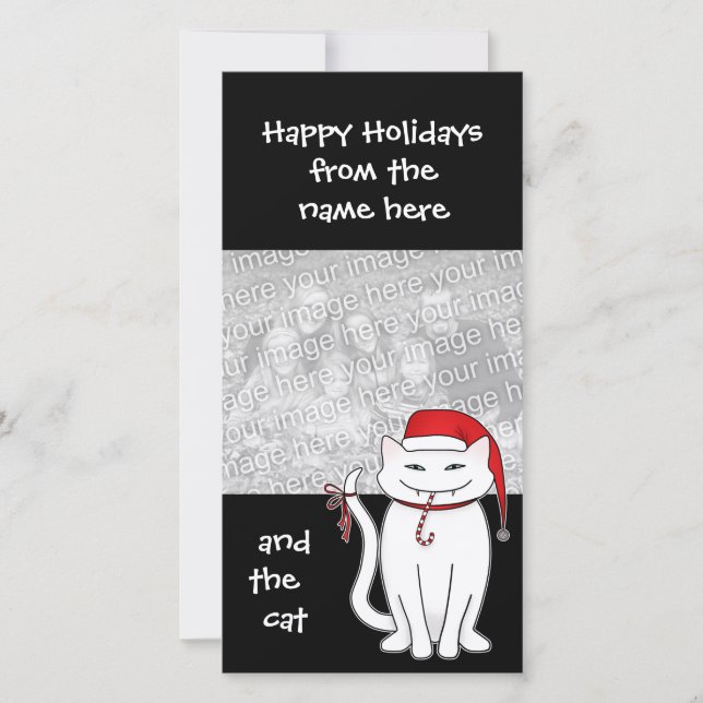 Christmas white bratty kitty holiday family card (Front)
