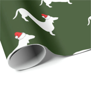 Christmas White Dachshunds & Santa Hats Wrapping Paper