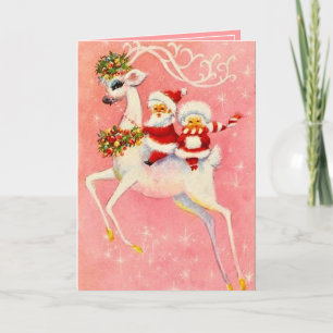Christmas White Deer Mr. & Mrs. Santa Claus Card