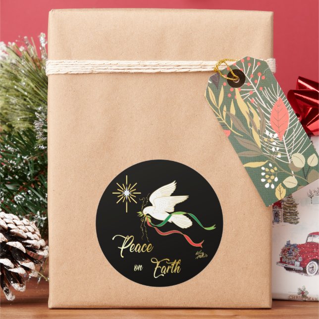 Christmas White Dove Classic Round Sticker (Holiday)