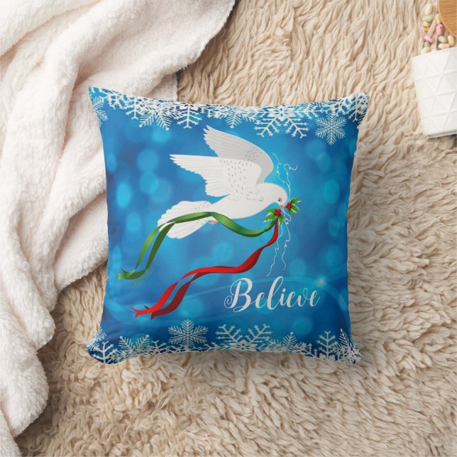 Christmas White Dove Throw Pillow (Blanket)