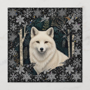 Christmas white fox white wolf sparkling snowflake invitation