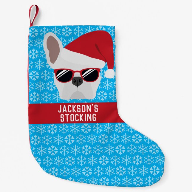Christmas White French Bulldog Small Christmas Stocking (Front)