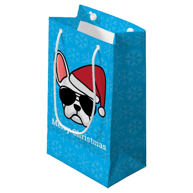 Christmas White French Bulldog Small Gift Bag (Front Angled)