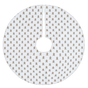 Christmas white gold cute gingerbread man pattern brushed polyester tree skirt
