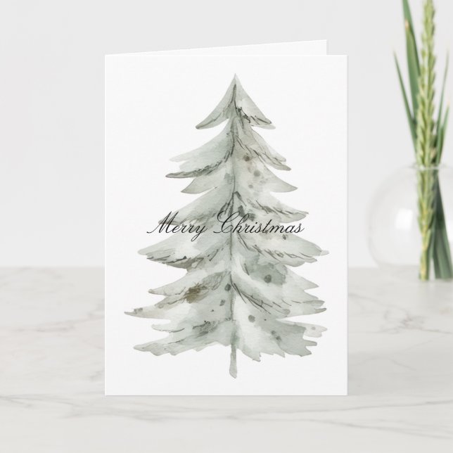 Christmas White Green Tree Card (Front)