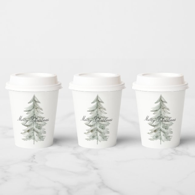 Christmas White Green Tree Paper Cups (Multi)