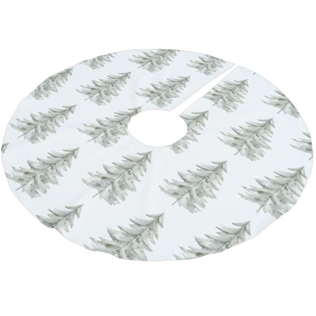 Christmas White Green Trees Brushed Polyester Tree Skirt (Angled)