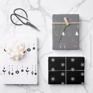 Christmas White Grey and Black Woodlands Animals Wrapping Paper Sheet