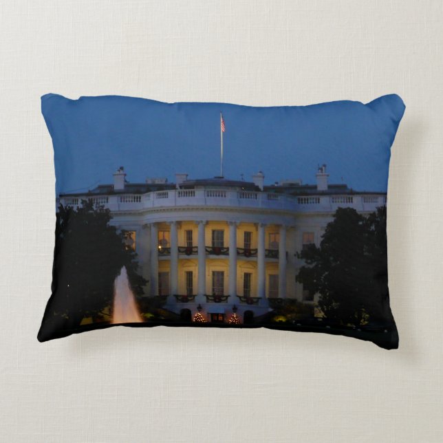 Christmas White House at Night in Washington DC Decorative Cushion (Back)