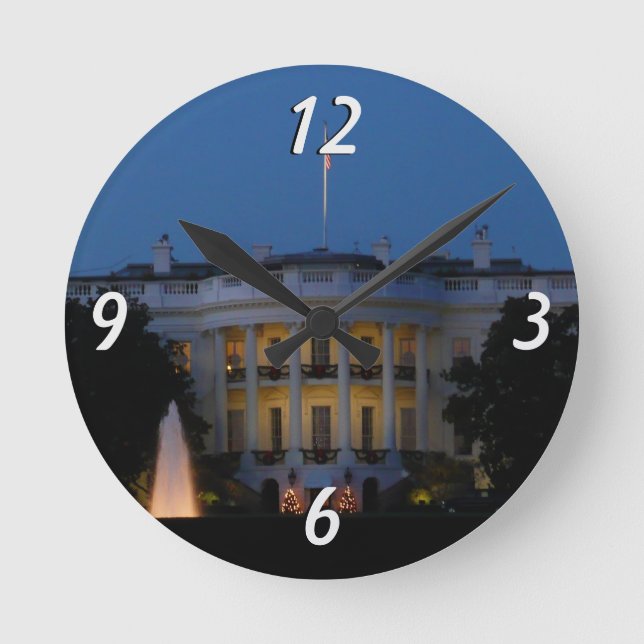 Christmas White House at Night in Washington DC Round Clock (Front)