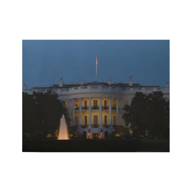 Christmas White House at Night in Washington DC Wood Poster (Front)