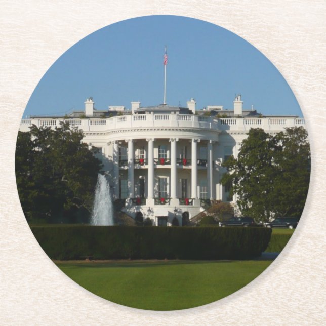Christmas White House for Holidays Washington DC Round Paper Coaster (Front)