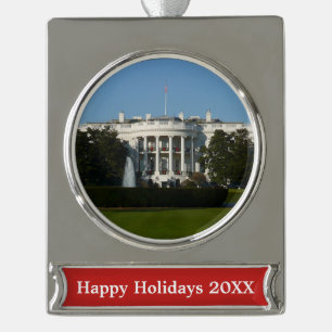 Christmas White House for Holidays Washington DC Silver Plated Banner Ornament