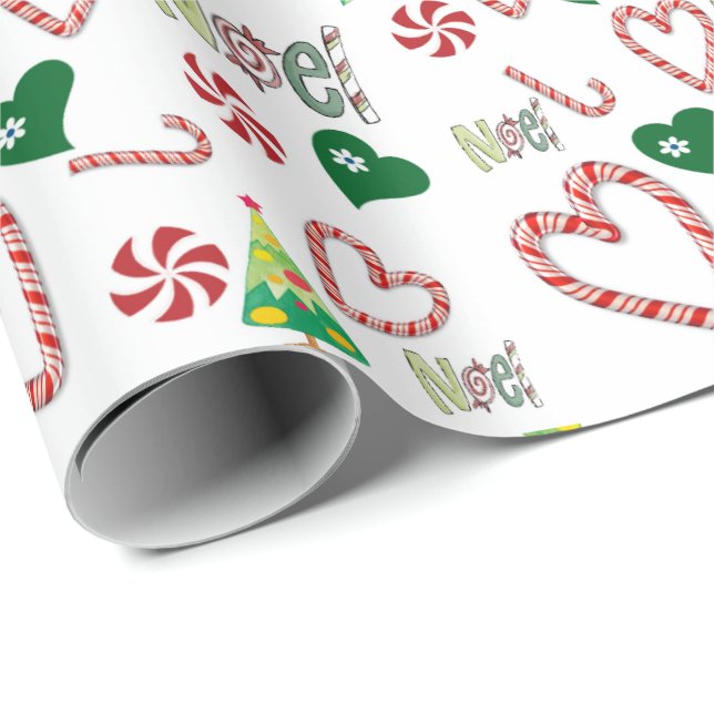 Christmas White Noel Candy canes  Wrapping Paper (Roll Corner)