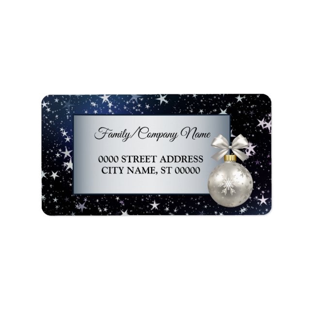 Christmas White Ornament Navy Blue Holidays Label (Front)