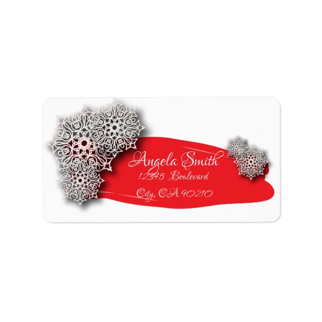 Christmas White Paper Cut Snowflakes On A Red Label (Front)