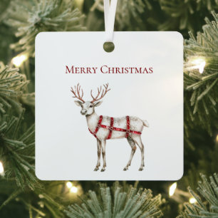 Christmas White Peppermint Deer Metal Tree Decoration