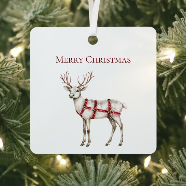 Christmas White Peppermint Deer Metal Tree Decoration (Insitu)