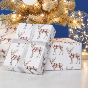 Christmas White Peppermint Deer Wrapping Paper