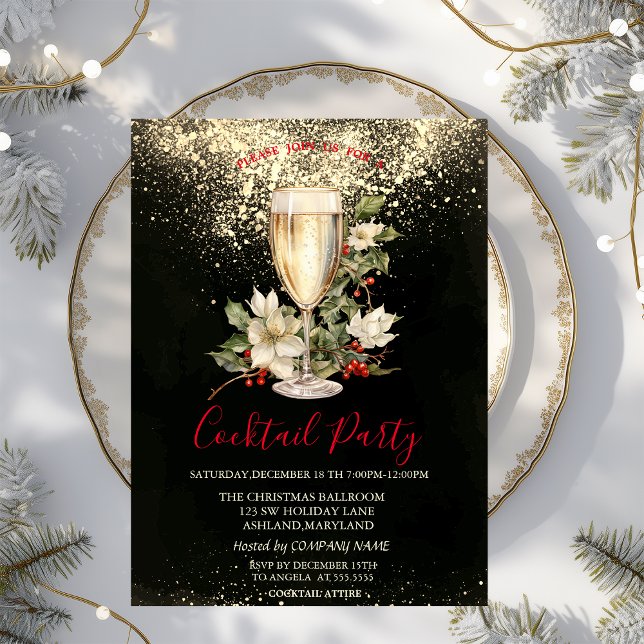 Christmas White Poinsettia Holly Berry Christmas Invitation (Creator Uploaded)