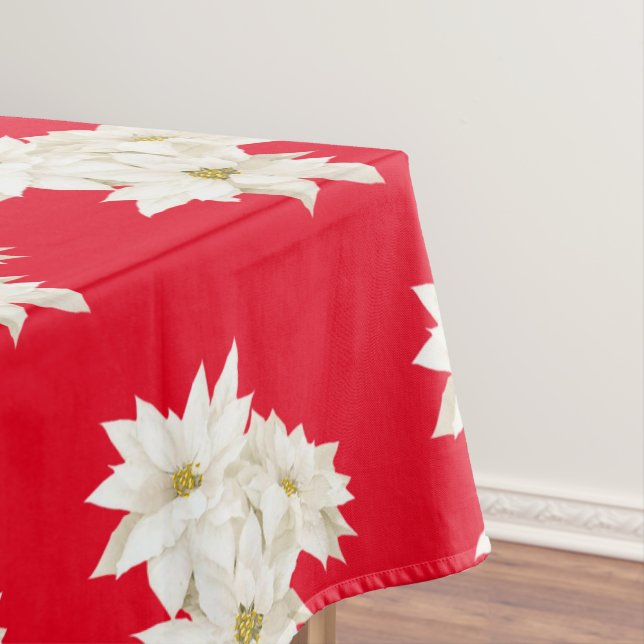 Christmas White Poinsettia Tablecloth (In Situ)