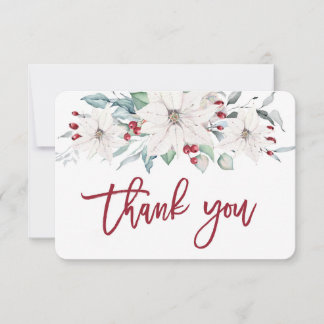 Christmas white poinsettia thank you card