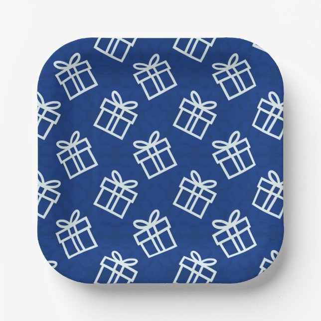 Christmas White Presents with Blue Background    P Paper Plate (Front)