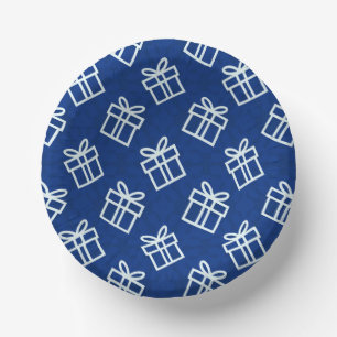 Christmas White Presents with Blue Background Paper Plate
