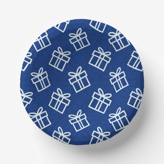 Christmas White Presents with Blue Background    Paper Plate (Front)