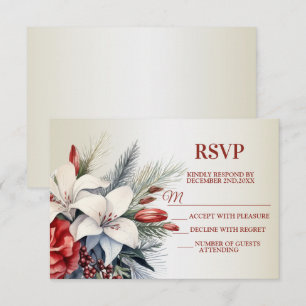 Christmas White Red Flowers Holidays Elegant RSVP Card