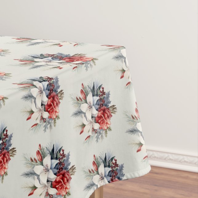 Christmas White Red Flowers Holidays Elegant Tablecloth (In Situ)