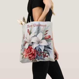 Christmas White Red Flowers Holidays Elegant Tote Bag