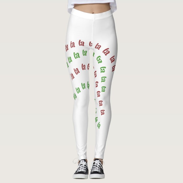 Christmas White Red Green Fa La La Leggings (Front)