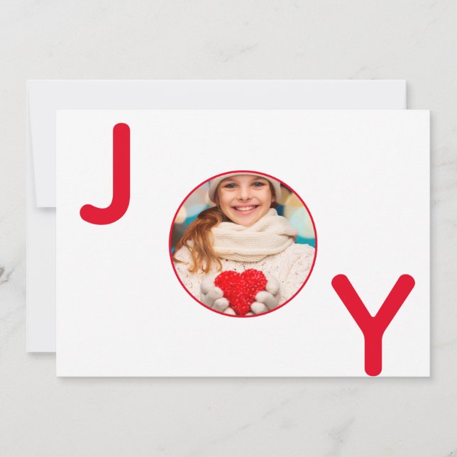 Christmas white red joy photo modern card (Front)