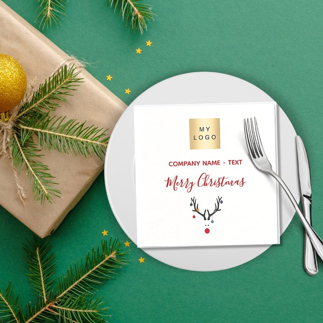 Christmas white red reindeer business logo napkin (Creator Uploaded)