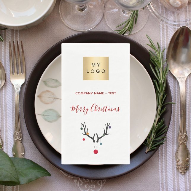 Christmas white red reindeer business logo napkin (Creator Uploaded)