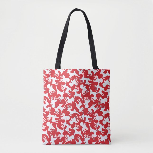 Christmas White Reindeer Silhouette Tote Bag (Front)