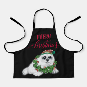 Christmas white seal pup, festive Arctic animal  A Apron