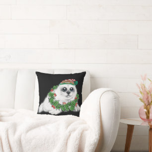 Christmas white seal pup, festive Arctic animal Cushion