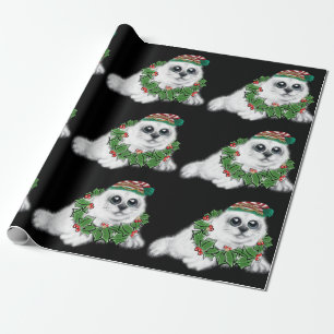 Christmas white seal pup, festive Arctic animal   Wrapping Paper