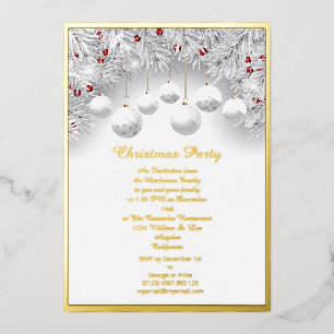 Christmas White Snow Baubles Real Foil  Foil Holiday Card