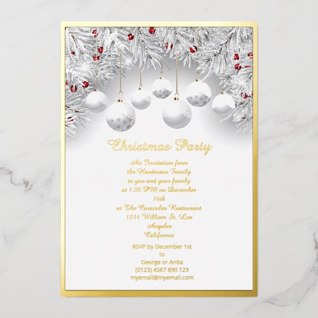 Christmas White Snow Baubles Real Foil  Foil Holiday Card (Front)
