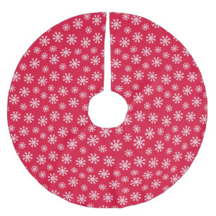 Christmas White Snow on Cherry Red Brushed Polyester Tree Skirt